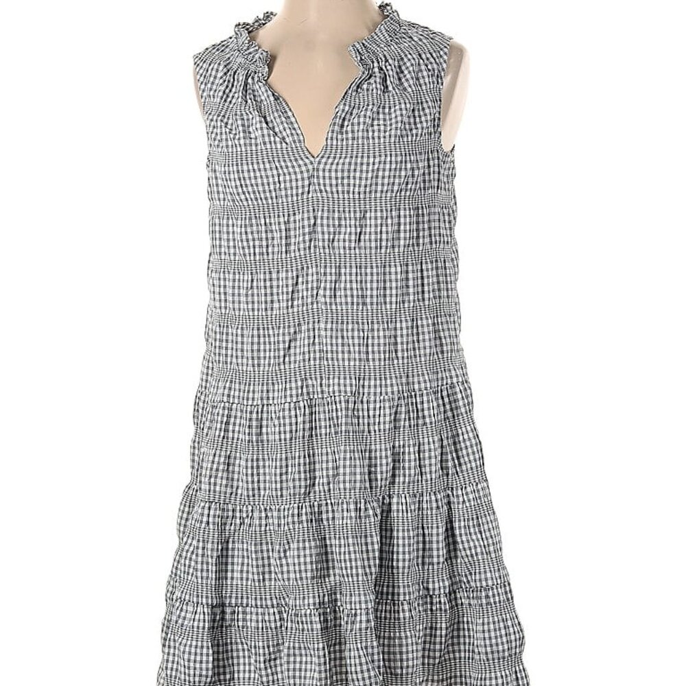 Max Studio Gingham Plaid Tiered Sleeveless Dress, Size S